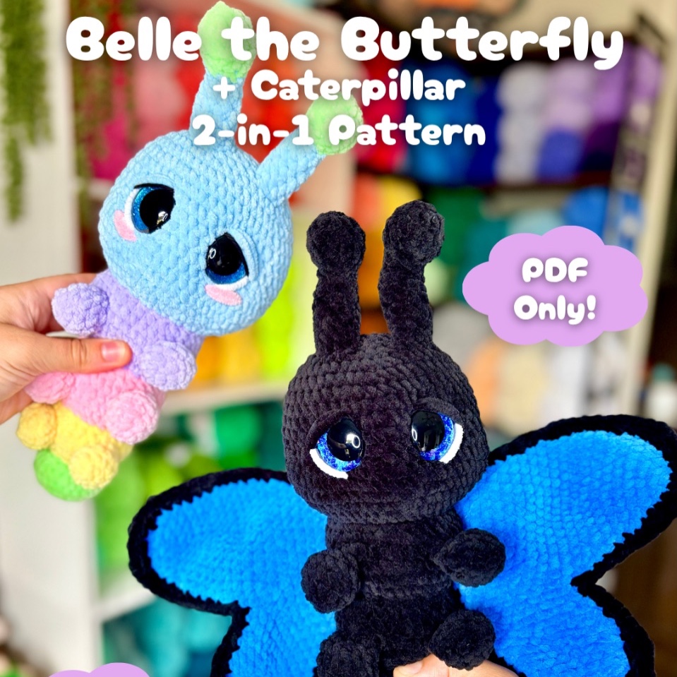 2-in-1 Belle the Butterfly + Caterpillar Crochet Amigurumi Pattern photo 1 of 4 by Fluff Nugget Crochet
