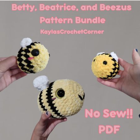 3-1 No-Sew Bee Crochet Pattern Bundle photo 1 of 4 by KaylasCrochetCorner