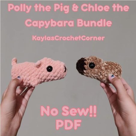 Pig & Capybara No-Sew Crochet Pattern Bundle photo 1 of 3 by KaylasCrochetCorner